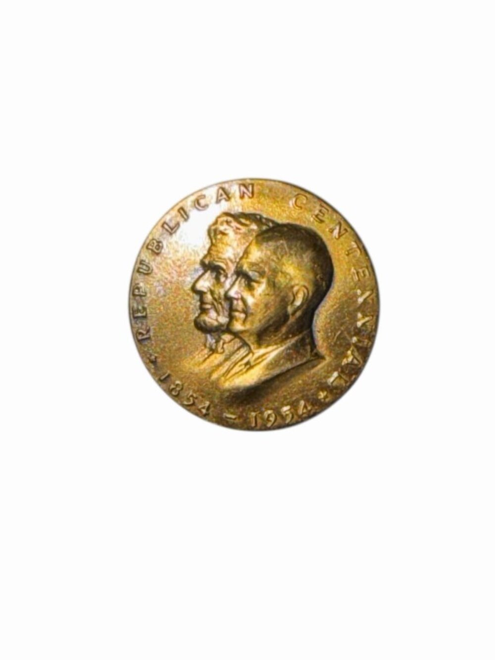 Republican Centinnial 1854-1954 Lincoln Eisenhower Rare Bronze Lapel Pin